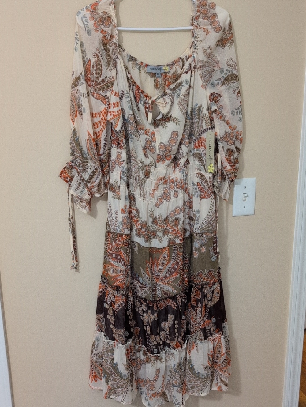 Boho Paisley Maxi Dress in Cream and Rust by Entro